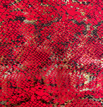 Load image into Gallery viewer, Gold Metallic Snakeskin on Red Face Mask