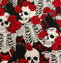 Load image into Gallery viewer, Raven, Rose &amp; Skeleton Skull Cap
