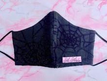 Load image into Gallery viewer, Sparkle Spider Web Black Face Mask